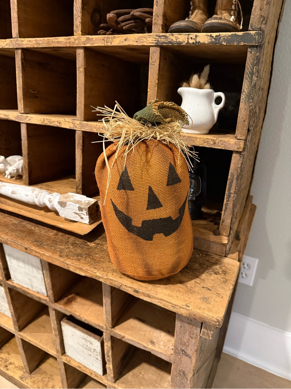 Handmade Jack-O'-Lantern Burlap Pumpkin Decoration - Orange & Black - Picture 10 of 14